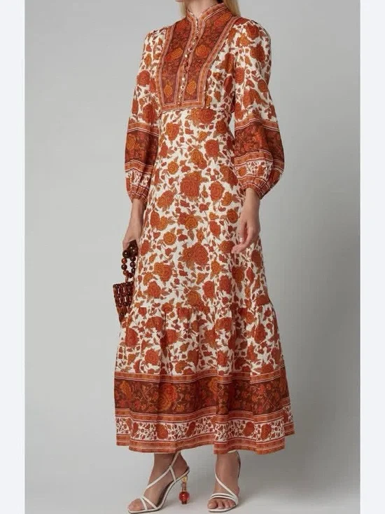 Zimmermann Rust and Cream Floral Maxi Dress - Picture 1 of 3